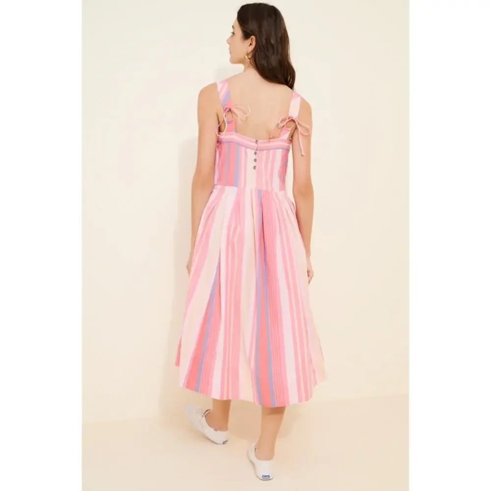 NWT Free People primavera striped drop waist sun dress in pink sz M Reversible